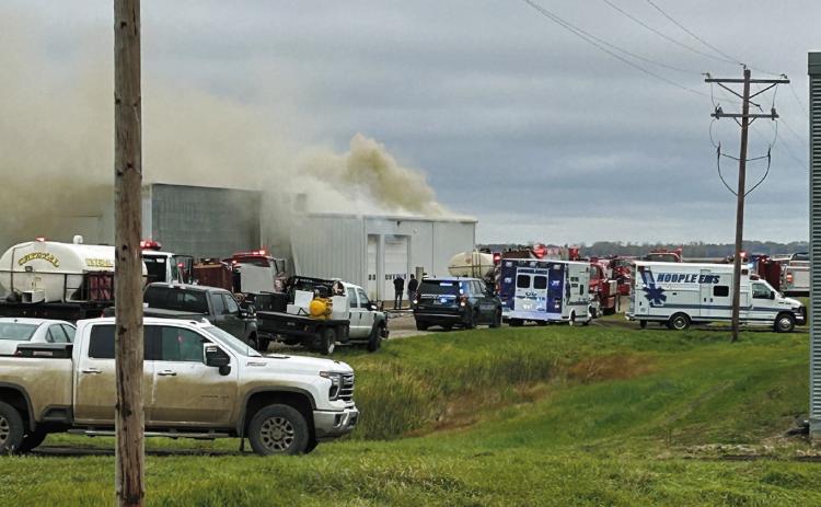 A potato warehouse has been destroyed after a blaze this week. Photo courtesy of Walsh County Sheriff’s Office.