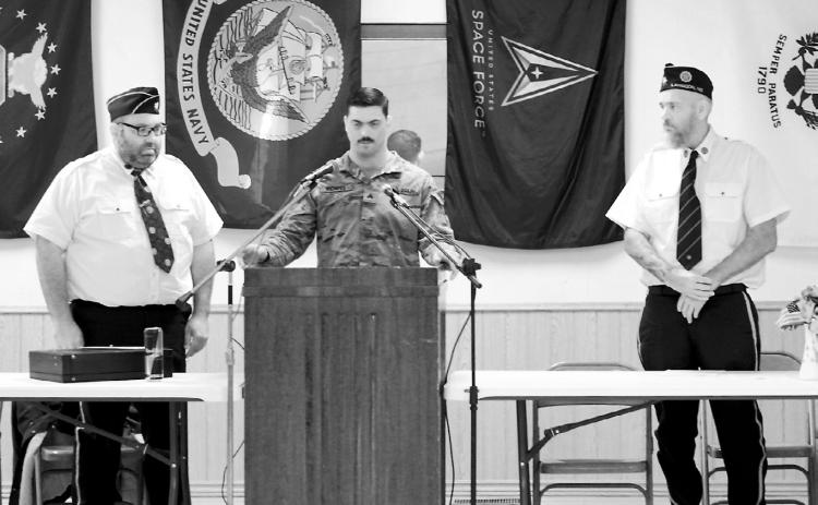 Guest speaker Sergeant Madison Wigness gave a speech at the Veterans Day Program. Photo by Larry Stokke.