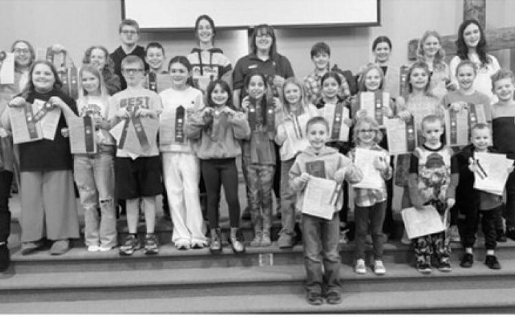 First Row (l to r): Ramsey Heck, Kiara Norrell, Ben Olmstead, Leif Olmstead Second Row: Adlee Hay, Lainy Shane, Sadie Halverson, Levi Norrell, Mallory Latozke, Olive Truver, Elena Stegman, Aubree Johnson, Brinxlee Hay, Ava Morrison, Sadie Kennedy, Charlie Heck, Adam Morrison Third Row: Pyper Shane, Ruby Morrison, Chaz Halverson, Nathan Stegman, Caroline Stegman, Malory Kemp, Oscar Hunter, Chloe Hunter, Stella Norrell, Naomi Stegman Submitted photo