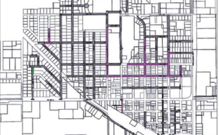 Street Rehabilitation legend: Dark grey - asphalt reclaiming and reconstruction; purple - seal coat only; light grey - alley reconstruction/concrete paving; green - 2” uniform mill and overlay; teal gravel street reconstructed to asphalt. Map courtesy of Moore Engineering.