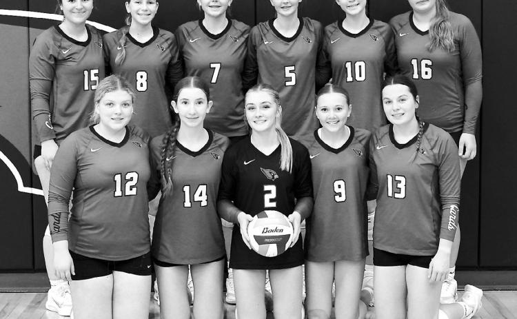 The Cardinal Junior Varsity Team took 1st in the Langdon Invitational Tournament. Back row (L-R) Lexi Gendron, Chloe Koons, Liv Prouty, Hallie Overby, Maci Gage, Fenja Lawson; front row: Thea Johnson, Gracie Johnston, Ella Goodman, AryAnna Schaefer, and Erika Bakke. Photo by Larry Stokke.