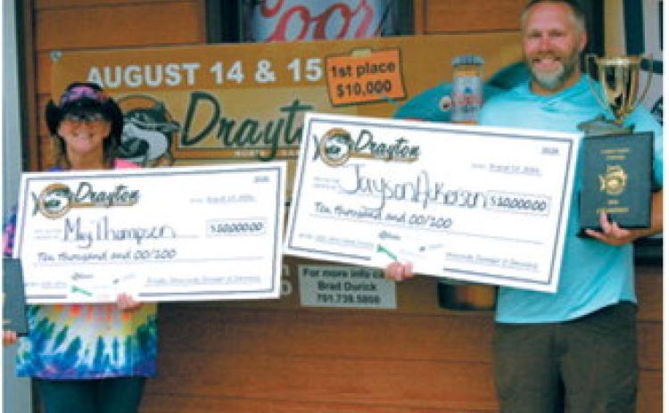 May Thompson and Jayson Ackerson took first place in Drayton’s Catfish Capital Challenge with a two-day total of 76.68 pounds. Photo courtesy of Drayton Community Chamber of Commerce