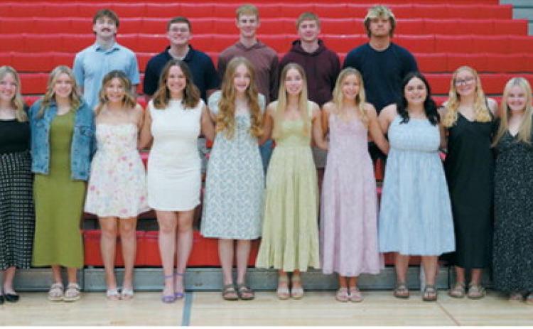 Back row from left: Keaton Ullyott, Brayden Harris, Tyson Gemmill, Levi Swanson and Theo Romfo. Front row from left: Kiera Lien, Emma Hetler, Raeleigh Ratzlaff, Madilyn Crump, Sophia Nuelle, McKenzie Regner, Nora Lorenz, Kenadee Cluchie, Graci Witzel and Haven Radway. Not pictured were Thomas Blackburn and Chloe Ottem.