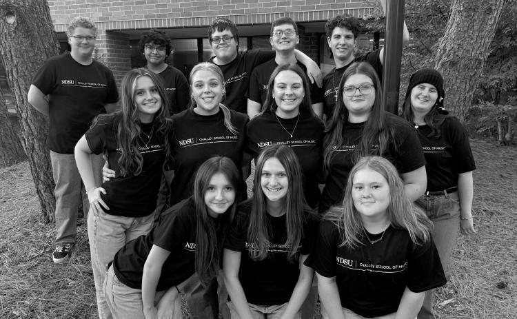 On Oct. 6, the Langdon Area high school choir students performed at the NDSU Choral Festival. Their teacher, Kimberly Hart, said the students really enjoyed this experience. While at the festival, Jonathan Lill and Madelyn Crump were honored by being selected to sing in the Chamber Choir as well as receiving the four year award. From row (L-R) Destiny, Eliot, Breanna; middle row: Ruby, Claire, Madelyn, Matilda, Melah; back row: Aidan, Cameron, Thomas, Bradyn, and Jonathan.