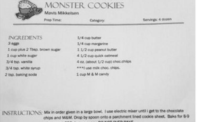 Mrs. Mikkelsen’s famous monster cookie recipe. Submitted by Mavis Mikkelsen