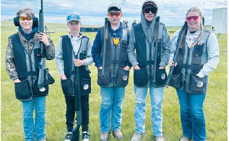 Cardinal Clays members (from left) Carl Henry, Dyson Askvig, Colton Mitzel, Brenden Longie and Victoria Matthews represented Langdon Area-Munich at the 2026 ND State High School Skeet Tournament on June 13 in Bismarck. Submitted photo