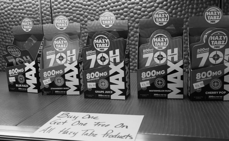 7-OH products, a concentrated synthetic kratom derivative, are displayed at a retail store in Bismarck on Aug. 5, 2026, hours before a state ban took effect. (Photo by Michael Achterling/North Dakota Monitor)