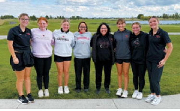 Langdon Area-Munich’s Nadia Lewis, left, was named the Region 2 Senior Athlete of the Year, while Jenny Romfo was named the Region 2 Golf Coach of the Year. Teammate Lily Zimmer also earned All-Region 2 honors. Submitted photo