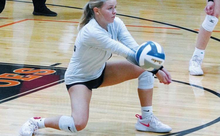Caylee Berg had a game high of 35 digs against Cavalier. Photo by Larry Stokke.