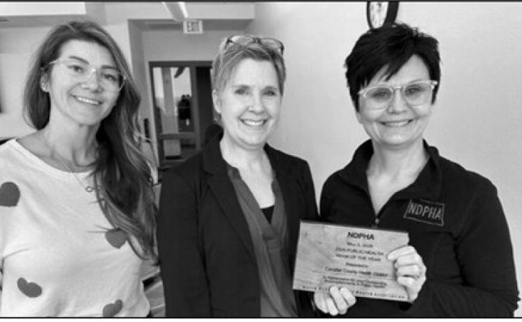Barb Crockett and Stephanie Welsh of the Cavalier County Health District are pictured after the district received the 2026 North Dakota Public Health Association Public Health Team of the Year award. Submitted photo
