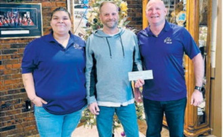 From (L-R) Elks 1216 Inner Guard, Trudell Starr, Jason Pierce, ND Freedom Fund and Elks 1216 Secretary, Steve Moser.