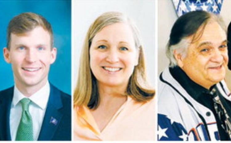 From the left: Superintendent of the Department of Public Instruction Levi Bachmeier (Photo courtesy of Office of the Governor), Tracy Layne Foss (Photo courtesy of Foss campaign) and Charles Tuttle (Photo by Jacob Orledge/North Dakota Monitor).