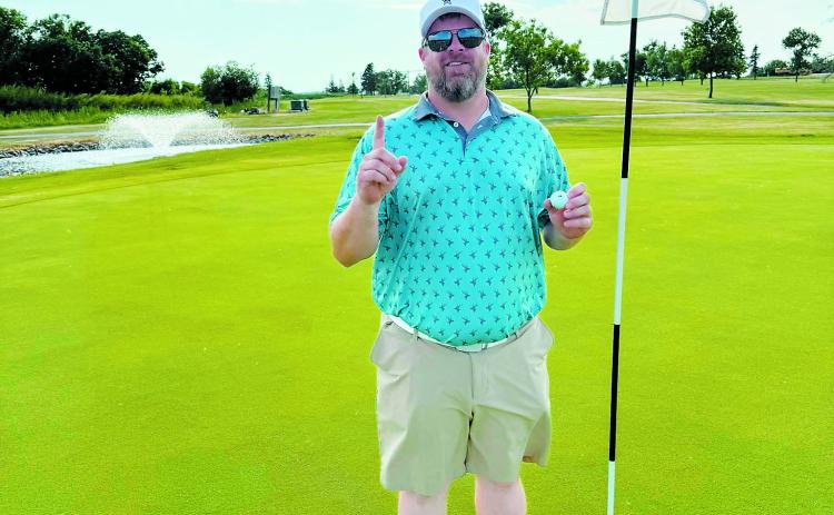 Pictured is Chris “Cadillac” Stremick of Walhalla after he got his first ever hole-in-one on Men’s Night at the Walhalla Country Club on June 19. Chris aced the 120 yard fourth hole with a pitching wedge, which he said took one hop and went down. It was witnessed by Joel Smith, Mike Smith, Mitch Soeby, Nick Chaput and Pat Chaput! Great shot, Chris!!