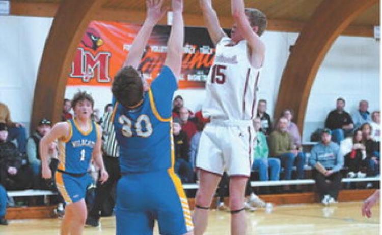 FM Bank Player of the Game Caleb McDonald in the win over Benson County in Munich on Jan. 24. McDonald had a great game finishing with 16 points. Photo by Larry Stokke