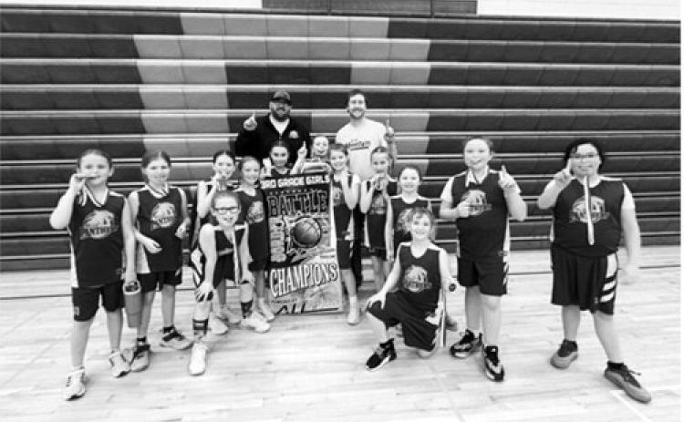 The Blue Panthers were the recent champions of the Border Battle Tournament. L-R: Alexa Restad, Kenzington Rollness, Charleigh Clouse, Layla Kakela, Jayde Lafrenz, Bethany Stewart, Piper Anderson, Elliana Chaput, Tensli Witzel, Bianca Chaput, Hope McGregor, Gentri Lowery, Nadia Hope. Coaches: Justin Anderson and Alex Chaput. Submitted photo