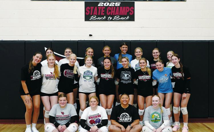 Members of the Langdon Area/Munich volleyball team participated in the University of North Dakota Volleyball Camp held June 22-24 at Langdon Area High School. The camp provided athletes with an opportunity to develop their skills through drills, instruction and competition. Photo by Larry Stokke