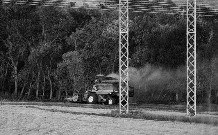 Combine fires are a serious threat during a dry harvest season. (photo by Jesse Orgaard)