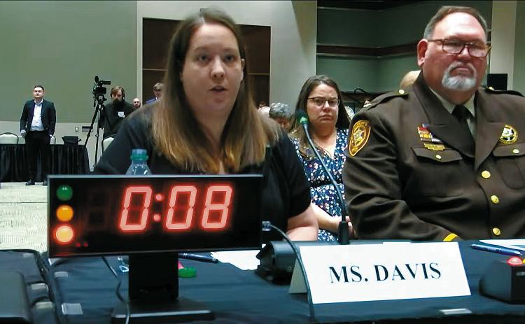 Rebecca Davis of Walhalla sharing her testimony at the subcommittee hearing in Grand Forks. (Screenshot from House Judiciary GOP livestream)
