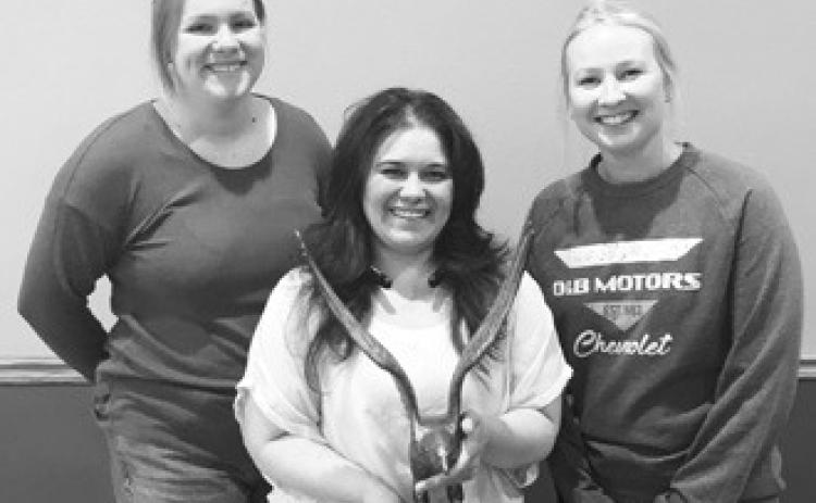 On Wednesday, May 9, three new members were inducted into the Ladies Eagles Auxiliary#3454 in Langdon. Photographed from left to right: Alyssa McKnight, Jessica Tull, and Reann Arens.