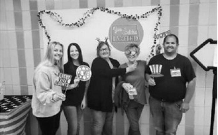 Pictured are the election workers who handle the absentee ballots: Abby Forest and Julia Shirek, clerks; Jody Girodat, inspector; and Karen Kempert and Josh Plummer, judges. Photo by Lisa Gellner