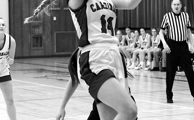 Hilary Haaven drops in a layup for two against the Tornadoes. Photo by Larry Stokke.