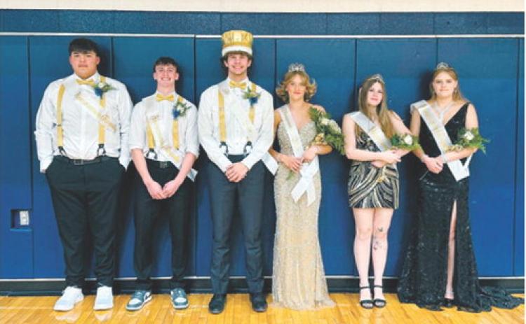 North Border’s 2026 Homecoming Court was crowned Monday, Oct. 5, in Walhalla. Pictured, from left, are Cameron Saldana, Kaden Moore, Homecoming King Bryce Carignan, Homecoming Queen Dannika Bennett, Isabelle O’Donnell and Faith Ratajczak. Photo courtesy of North Border Schools