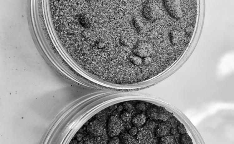 The above soil sample has less soil organic matter than the bottom soil sample due to management. (NDSU photo)