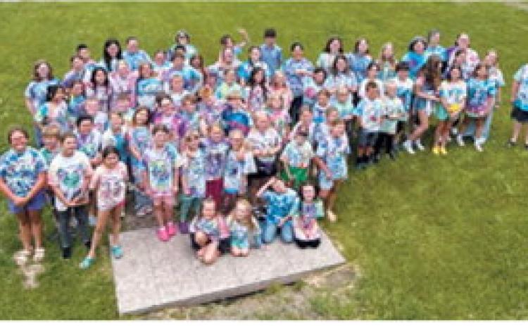Campers pose for a group photo overlooking the Pembina Gorge during the 2026 Encore Arts Camp at Frost Fire Park. The annual camp welcomed 68 students from across northeastern North Dakota. Submitted photo