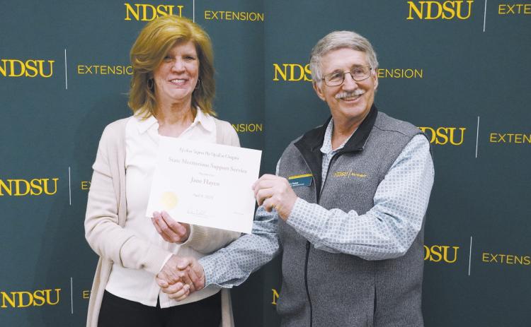 Jane Hayen of Cavalier County was honored with the Epsilon Sigma Phi State Meritorious Support Staff Award at the 2025 Extension Spring Conference. NDSU Photo.