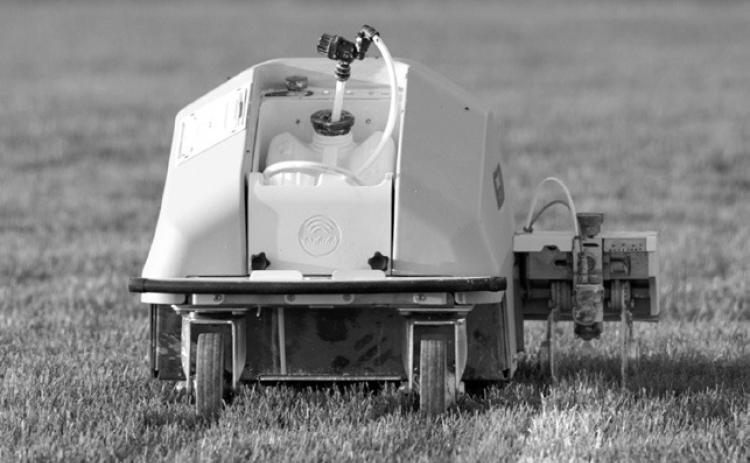 A new robotic field painter will handle lines, numbers, logos and end-zone designs for Langdon-Munich home football games this season.