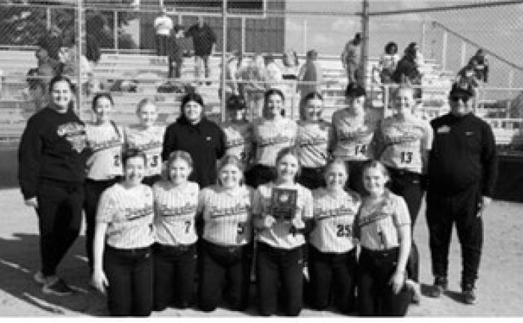 Back Row (L-R): Head Coach Nikki Anderson, Adrienne Longtin, Kendra Briese, Jascie Moreno, Hadlee Mortensen, Averie Sondeland, Hannah Moore, Jocelyn Anderson, Katy Jensen, Assistant Coach Sandy Laxdal; Front Row (L-R): Sam Parkhurst, Hannah Russell, Maddy Steele, Colbie Furstenau, Sara Jensen, Remi Larson. Photo by Tiffany Furstenau