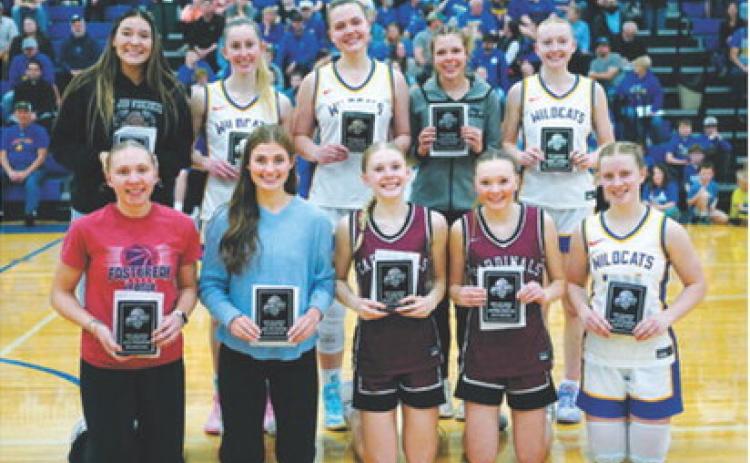 All-District Team, Back Row L-R Jaydee McCleod, St. John; Addisyn Faul, Benson County; Lacie Fautsch, Benson County; Kenley Blasey, Nelson County; Aubrey Kenner, Benson County. Front Row L-R Ella Pederson, North Prairie; Ava Peterson, New Rockford-Sheyenne; Hilary Haaven, Langdon-Munich; Aryanna Schaefer, Langdon-Munich; Kaitlyn Maddock, Benson County. Photo by Larry Stokke