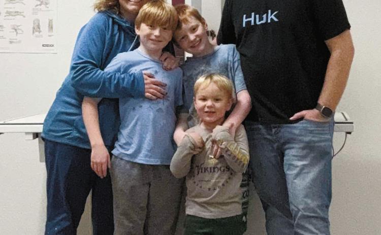 Dr. Carla Sharp-Gilbertson and her husband, Andy Gilbertson, with their young family. Gilbertson Veterinary Clinic will be opening their doors in Cavalier on Oct. 1.