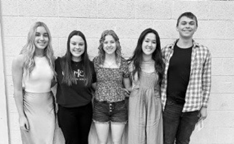 Carol F. Goodman Memorial Music Scholarship recipients : (L-R) Jane Sillers, Madilyn Crump, Claire Chaput, Shanna Gette, and Adam Hart.