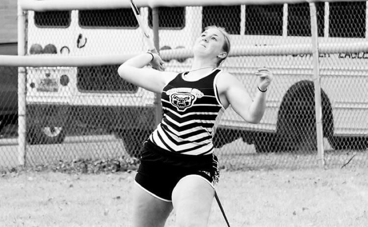 Sadie Snyder finished 4th in the javelin with a throw of 88' in Langdon on April 24. Photo by Larry Stokke.