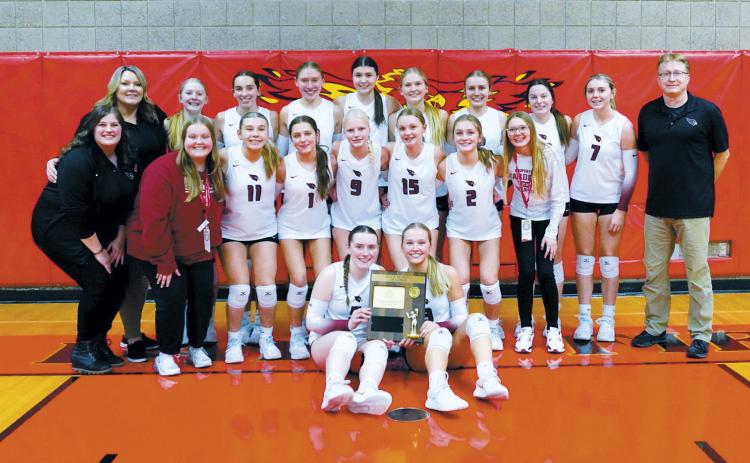 The Langdon-Munich Volleyball Cardinals and coaches. Photo by Larry Stokke.