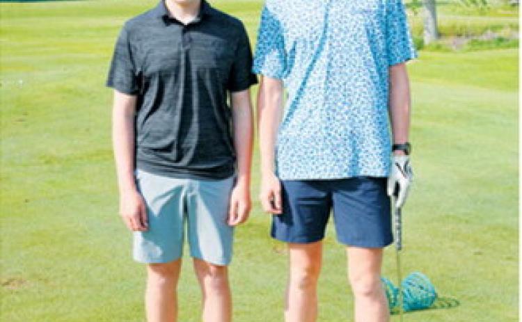 Ryder Moser, left, represented Langdon Area/Munich, while Bjorn Evenson, right, represented the North Border Eagles during Day 1 of the North Dakota State B Golf Tournament in Carrington on June 2. The two area golfers earned spots among the state's top competitors and showcased local talent on the state stage. Photo by Larry Stokke