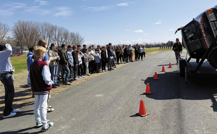 The rollover simulator allowed students to get a firsthand look at how important seatbelt use is when in a motor vehicle. The simulator recreates what happens to vehicle occupants during a rollover crash.
