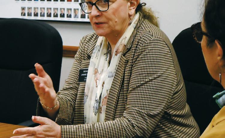 Sen. Janne Myrdal, R-Edinburg, speaks during a meeting of the rural caucus in the House conference room on Feb. 20, 2025. (Michael Achterling/North Dakota Monitor)