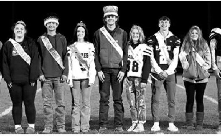 North Border’s 2026 homecoming court gathers on the field following the coronation ceremony. Photo by Ashley Schafer