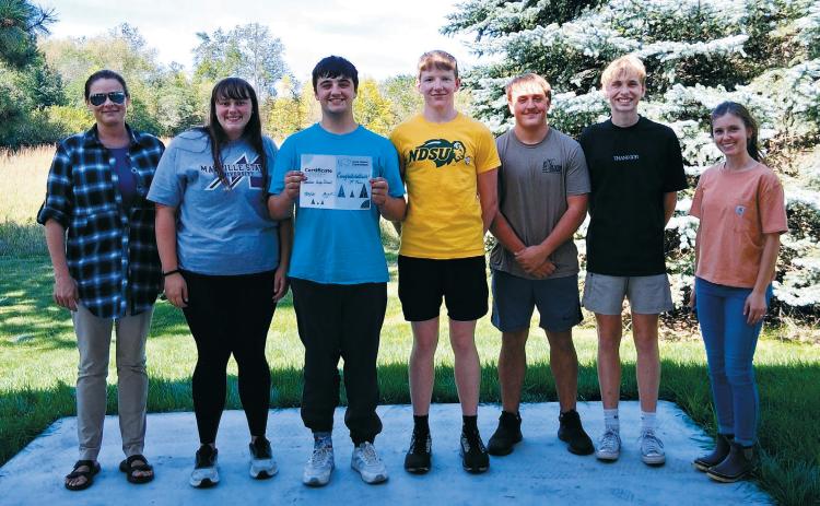 Cavalier High School won the Lake Agassiz Regional Envirothon. From (L-R) Deanna Grandalen, Malory Kemp, Gunder Kemp, Jack Gunderson, Aiden Werner, Owen Crosby, and Chelsey Zaharia