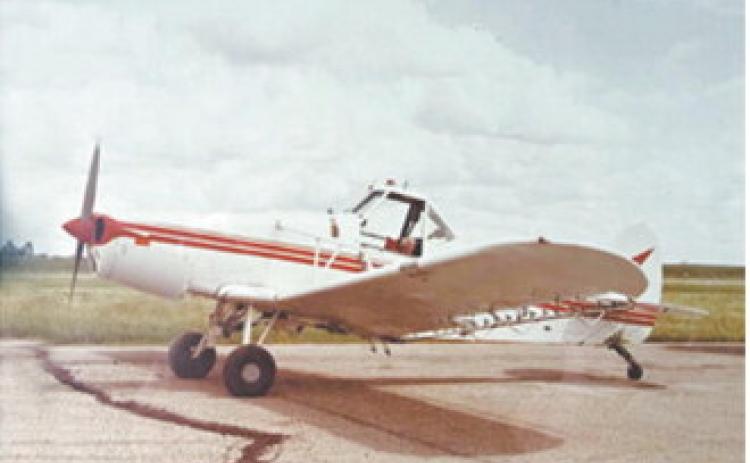 Kenny Forest began Forest Flying Service in 1976 with this red-and-white Piper Pawnee. The aerial application business celebrates its 50th anniversary this year. Photo courtesy of Forest Flying