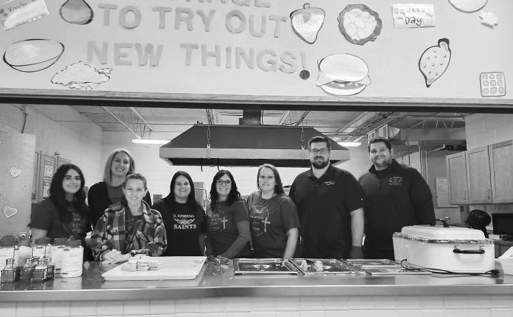 The St. Alphonsus School Committee served and hosted their annual Spaghetti Supper. Pictured left to right are Caitlin Boardman, Runa Anderson, Kayla Domres, Emily Benoit, Alyssa Plummer, Carol Wild, Shane Gallagher, and Lucas Mikkelsen. Not photographed, Sarah Pritchard.