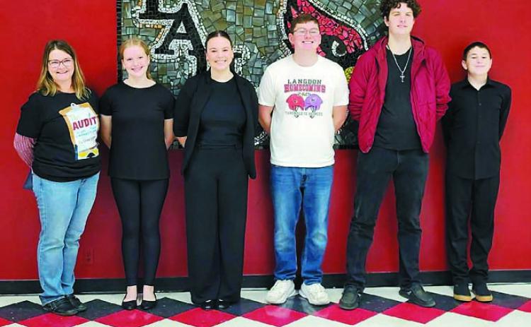 Five music students from Langdon attended the 47th Annual Northwest Festival of Music from Nov. 7-8 in Minot along with their instructor Mrs. Hart. Students must audition in order to attend this festival. If selected, they are able to spend two days learning new music, with a performance the following afternoon in Minot. Photographed from (L-R) Mrs. Hart, Sophie Myrvik, Madilyn Crump, Brayden Harris, Jonathan Lill, and Jonathan Mack. Congratulations to these music students!