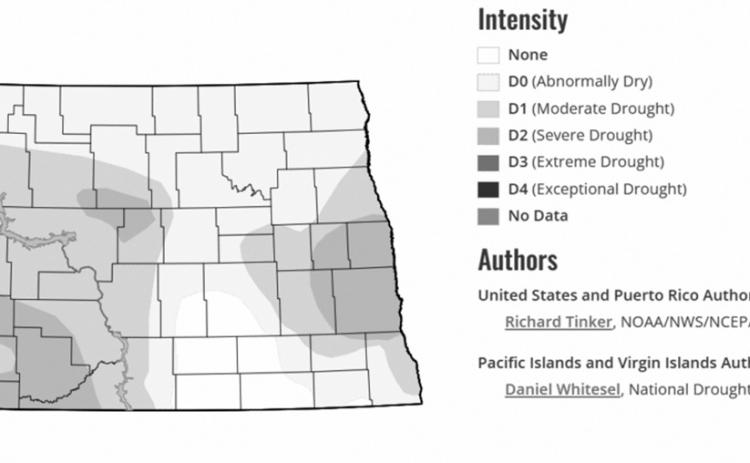 More than half of North Dakota was experiencing some level of drought as of Aug. 6, according to the U.S. Drought Monitor. (Screenshot courtesy of U.S. Drought Monitor)