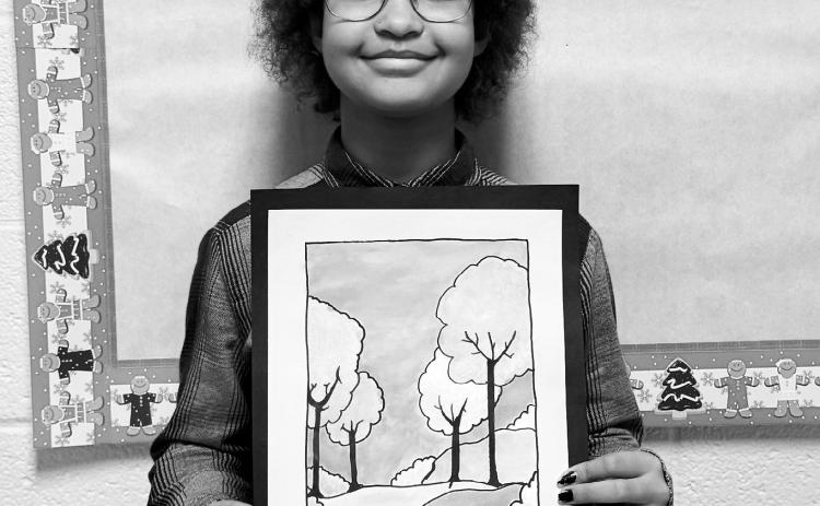 Laraya Shackelford is a fifth grader at Munich Public School. She is the daughter of Sharon Shackelford. About her piece, she said, “Art is not talent, it's practice.”