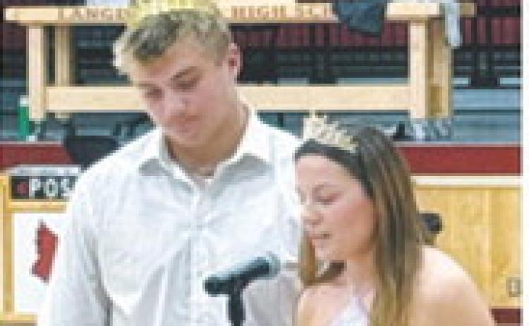 2026 Langdon Area Homecoming King Landon Schneider and Queen Erika Bakke address the crowd following their coronation. Submitted photo