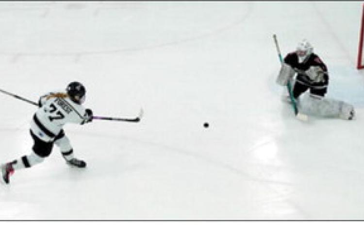 Colby Forest fires off a shot at the Oilers net Saturday, Jan. 17 in Langdon. Photo by Larry Stokke