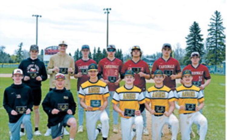 All-Region 4 High School Baseball Team.Front Row (l-r): Ezra Robinson, Midway-Minto; Soren Olson, Grafton; Noah Troftgruben, Park River Area; Jake Solseng, Park River Area; Tucker Omdahl, Park River Area; Jaxon Omdahl, Park River Area. Back Row (l-r): Andy Pulak, Midway-Minto; Brody Lillemoen, Grafton; Tyson Gemmill, Langdon-Munich; Jax Johnson, Langdon-Munich; Theo Romfo, Langdon-Munich; Landon Schnedier, Langdon-Munich; Devin Hakanson, Langdon-Munich. Photo by Julie Davis